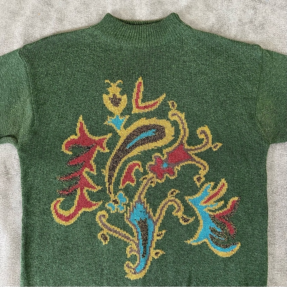 LIZ CLAIBORNE Vintage Green Paisley Sweater Size S - Picture 10 of 10